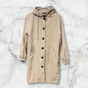 Paris design Beige Hooded light Coat with Black Buttons 
Medium